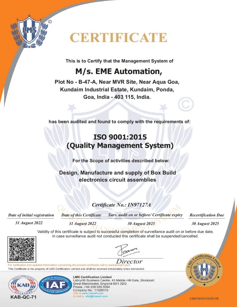 ISO Certificate EME Automation